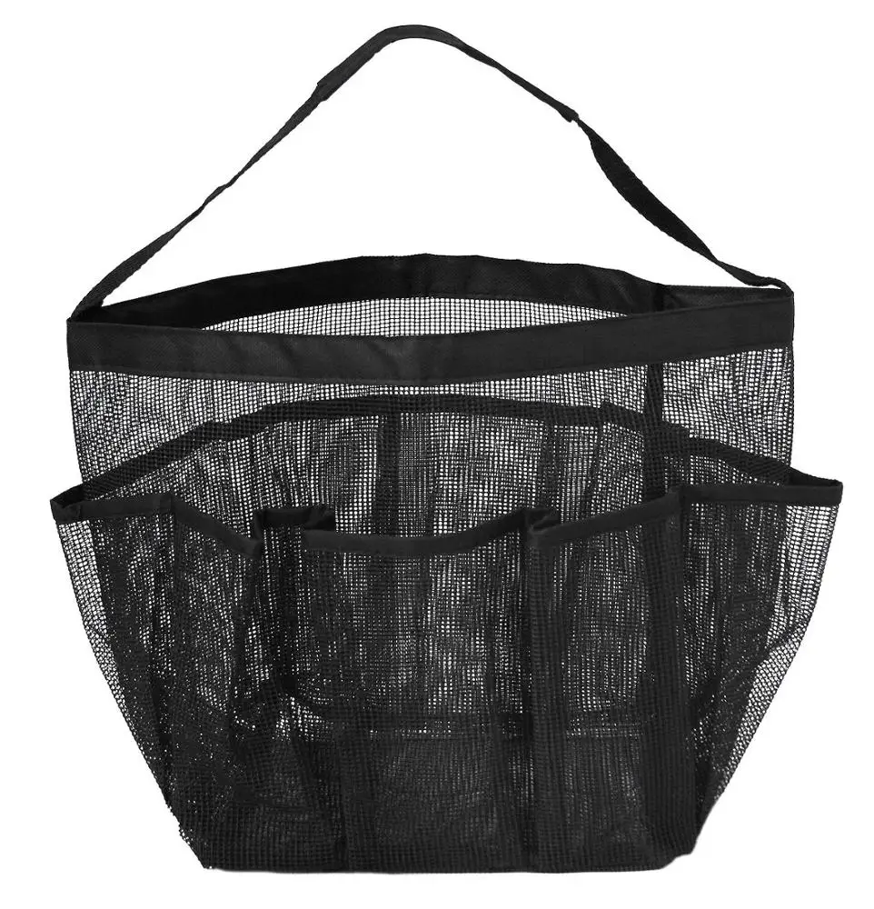 ALYER Mesh Shower Caddy Basket,Large Shower Bag Tote,Hanging Bath Toiletry  Organizer with 1 Big Separated Inner Compartment and 6 Deep Outer Pockets  (Black)