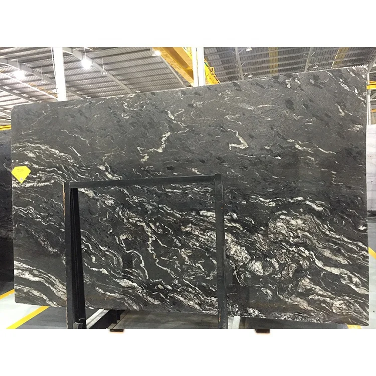 Arakruz qora granit bloki, oq to'li to'lqinli granit, kosmik qora granit