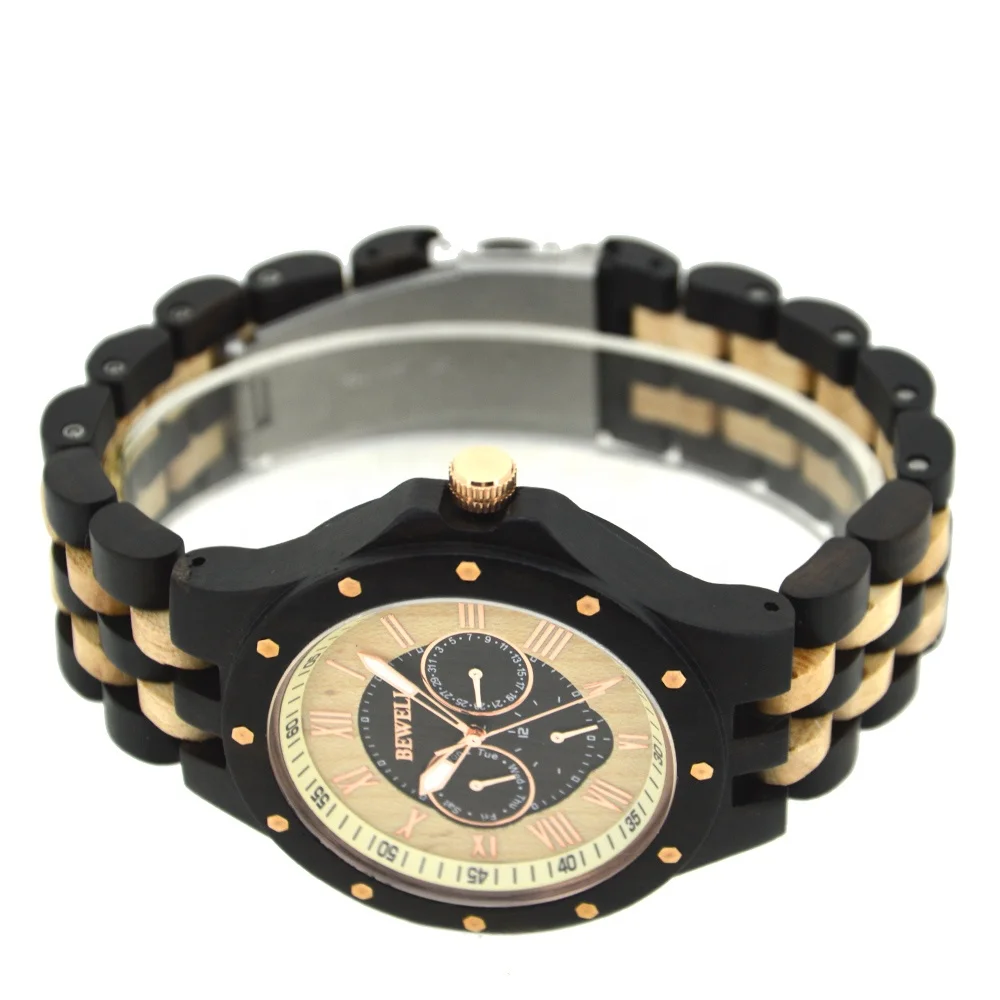 Bewell Wooden Watch with Japan Multi Function 6P29 Movement
