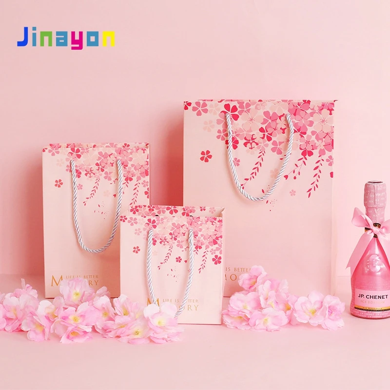 Jinayon – Saco de Presente Romântico e Luxuoso para o Dia dos Namorados, com Estampa de Flores de Cerejeira, Sacola de Mão Azul, Criativa e Bela Embalagem