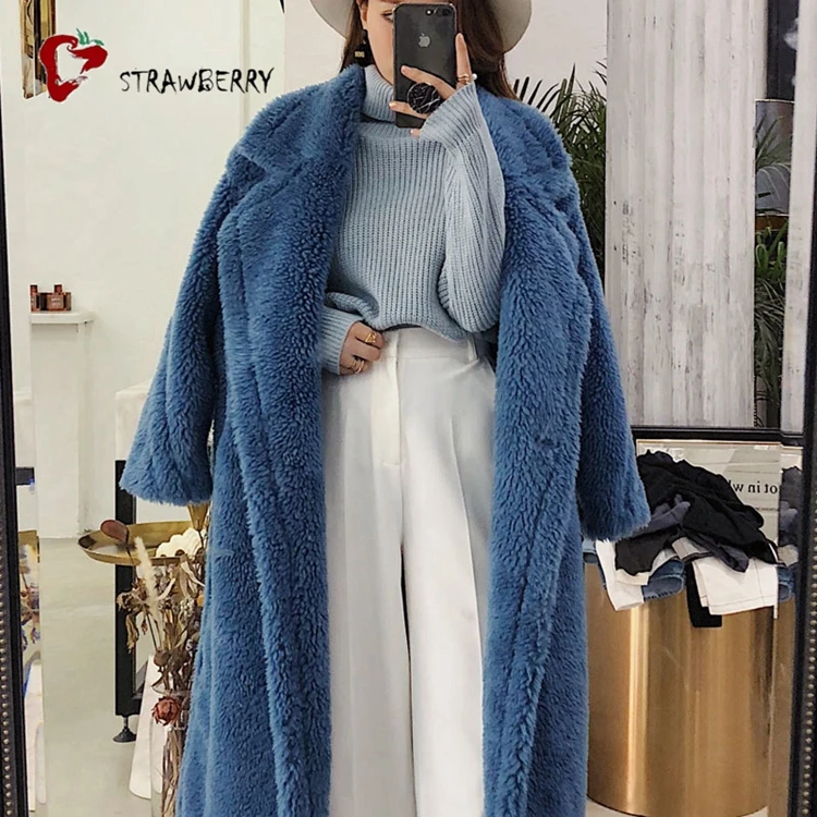 Topshop Winter Wears Plus Size Blue Brown Teddy Bear Fluffy Fleece Fur  Jacket Long Mongolian Fur Coats for Women