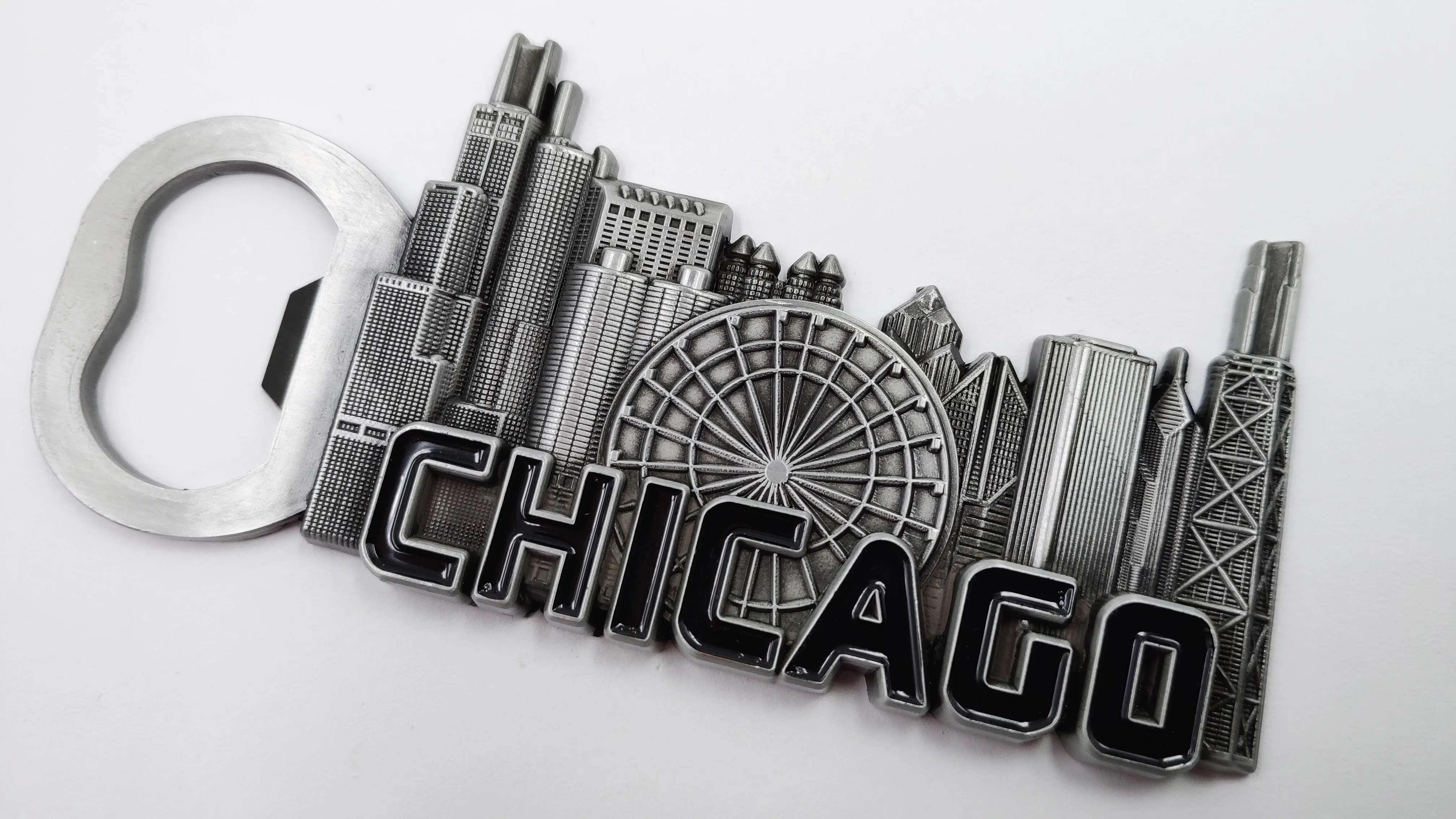 Chicago Skyline Gold Key Chain: Pencil Art Metal –