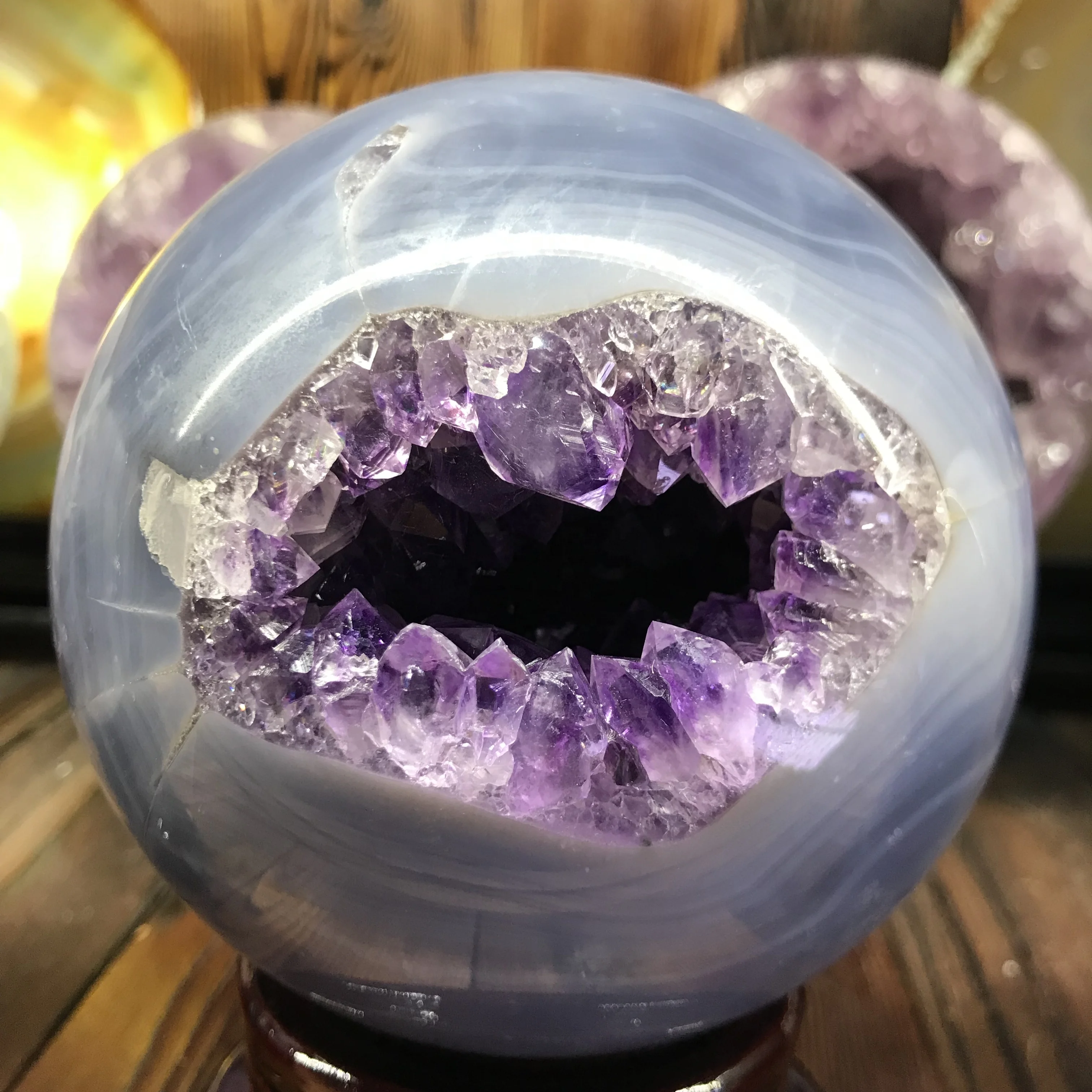 Amethyst Natural Cluster Geode Sphere Quartz Crystal Sphere Ball In Hot ...