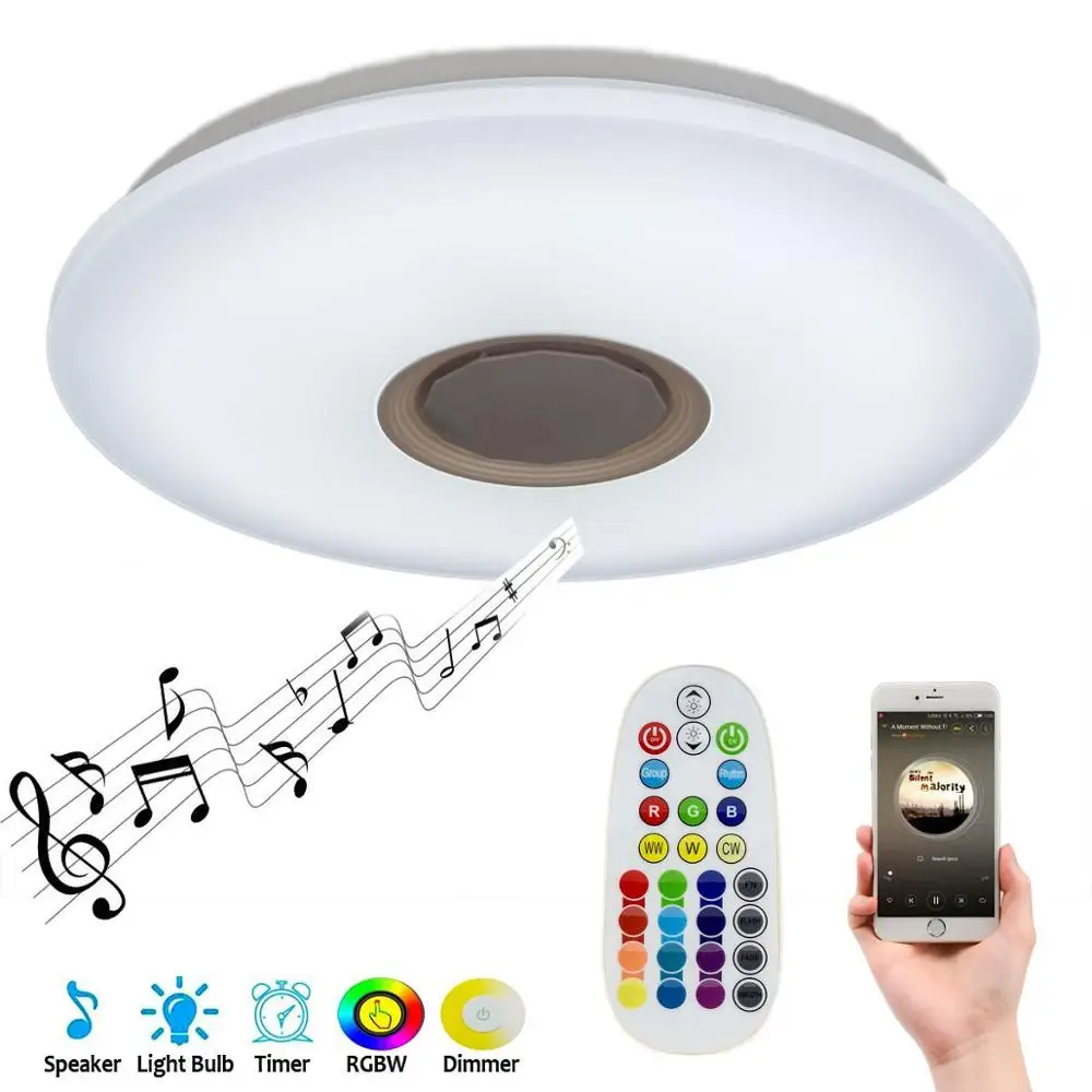 LED Ceiling Light 36W RGBW Color Changing Dimmable with Speaker and Remote Controller Modern Ceiling Light