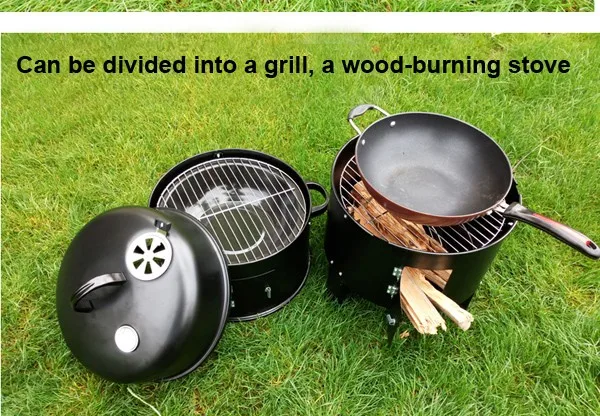 3 in 1 Round Vertical Three Layers Smoker BBQ Wood Charcoal Outdoor Bbq Grill