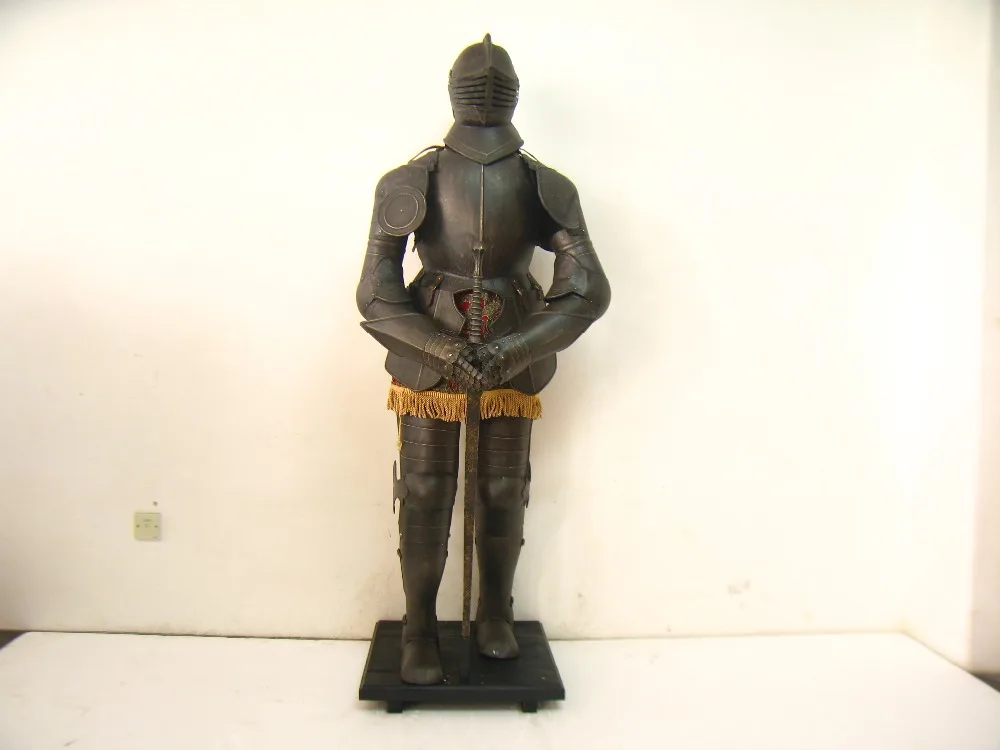 Bronze Armored Knight and Horse with Jousting LanceMedieval Sculpture
