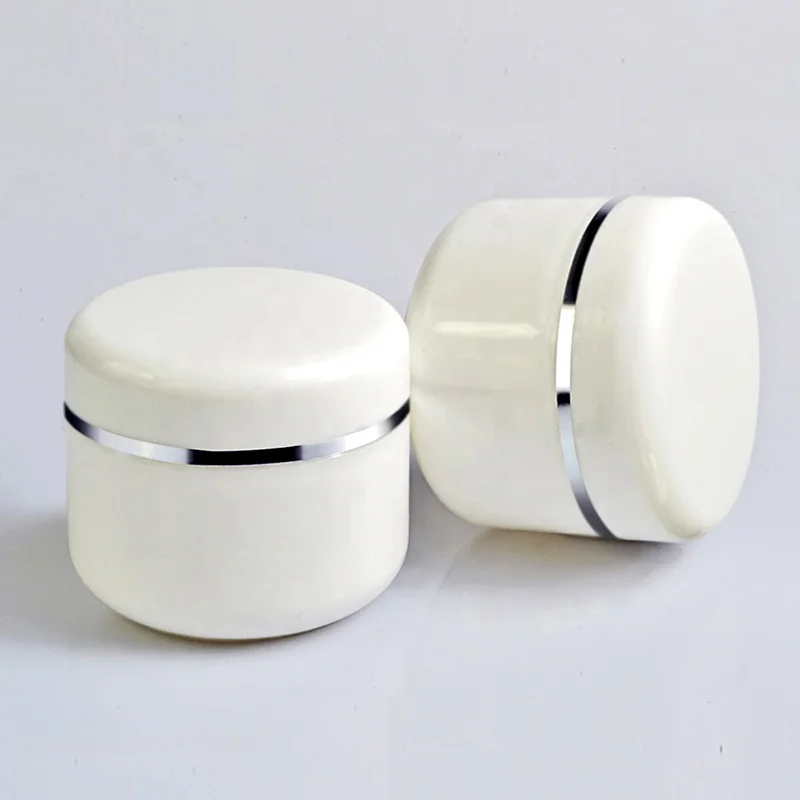 Empty Cosmetic Face Cream Plastic Container 20g 50g 100g 250g Silver Edge White Plastic pp White Cosmetic Cream Jar