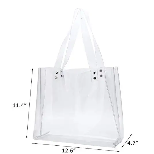 Hillban 4 Pcs Clear Tote Bag Transparent Vinyl PVC Tote Beach Bag