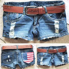 2014 New Fashion Women’s Cool Denim Wash Distressed American Flag Low Waist Short Pants Jeans Trousers Hot Pant #7 SV003071