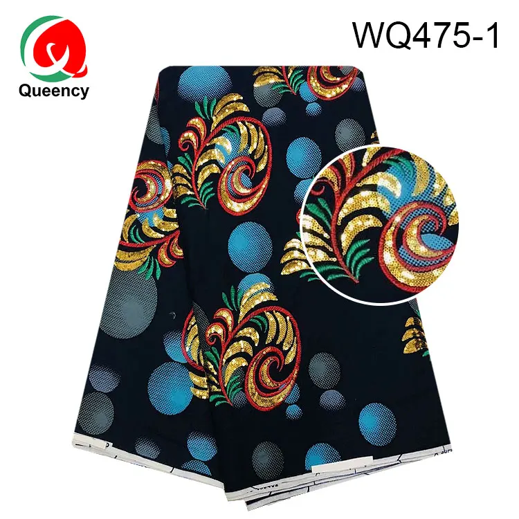 
Новый Модный Блестящий вышитый цветок Queency, африканская ткань с принтом воска Анкары, 6 ярдов 