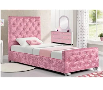 pink or silver grey Crushed Velvet Fabric Single Storage Bed Frame