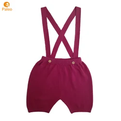 Винно-красные хлопковые штаны для маленьких мальчиков с подтяжками от производителя