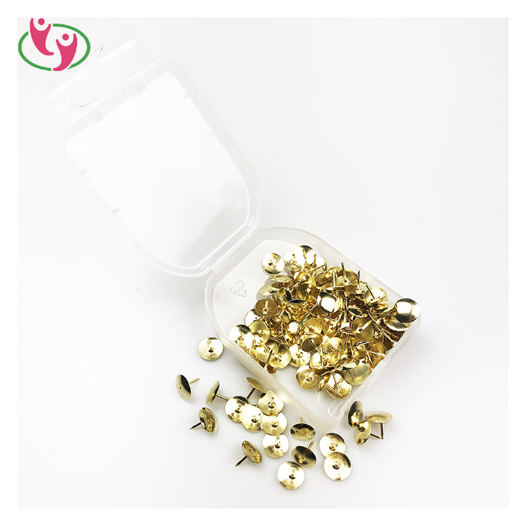 
Офисные поставки, пластиковая коробка, упакованная прочная металлическая кнопочная булавка золотого цвета 