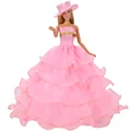 Handmade Dolls Clothes Pink Lace Wedding Dress Party Gown For Barbie Dolls