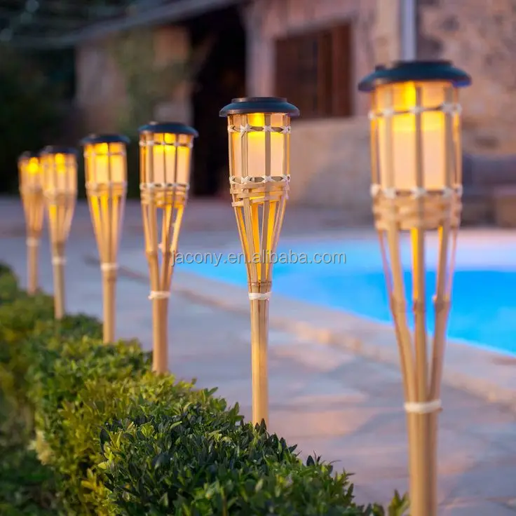 Outdoor Solar Bamboo Lanterns - LED Path Lights with Flickering