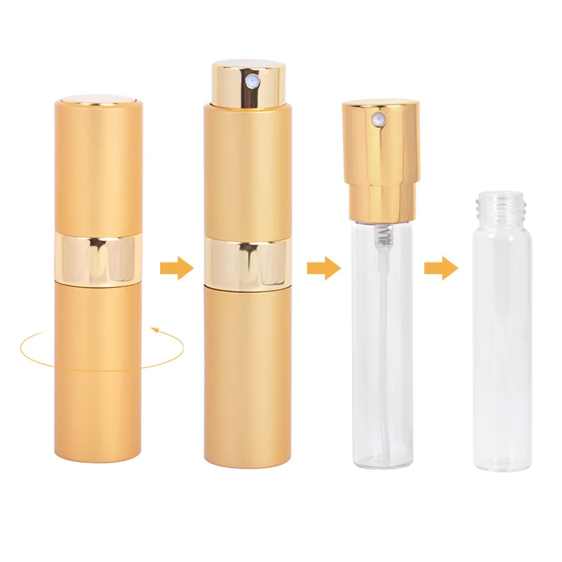 MUB Mini 8ML Twist up Refillable Perfume Atomizer Empty Pocket Sized Aluminum Perfume Spray Bottles Wholesale