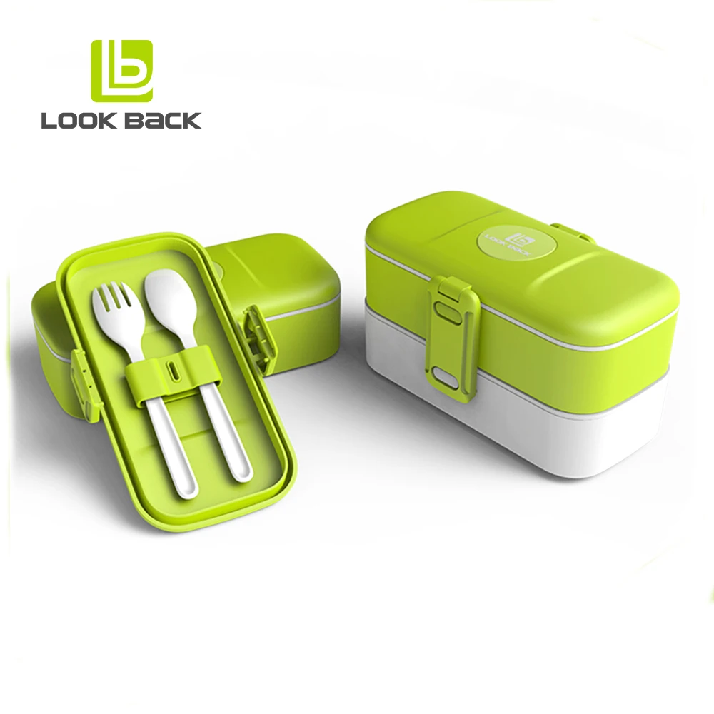 LOOK BACK Leakproof 2 Layer Tiffin Bento Plastic Lunch Box for Kids