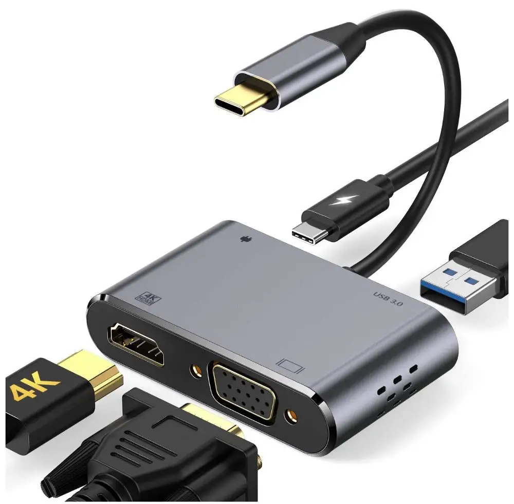 4 in 1 multiport adapter type c usb c hub with hd mi,vga,usb3.
