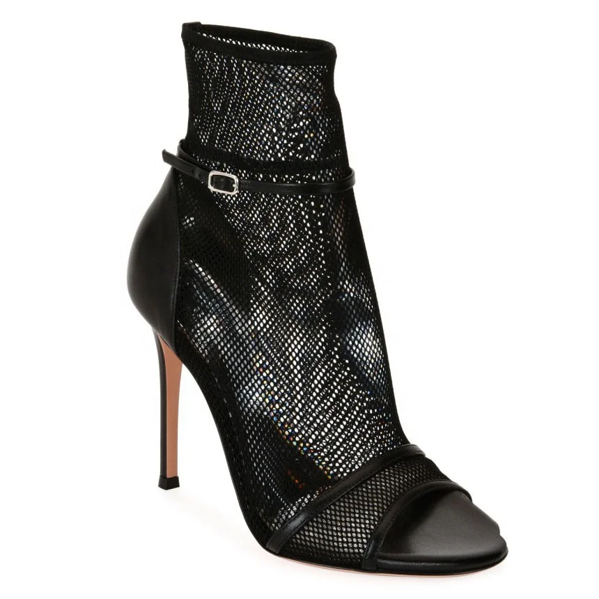 Оптовая продажа, пикантные прозрачные женские туфли из тюля, ботильоны на высоком каблуке-шпильке с открытым носком