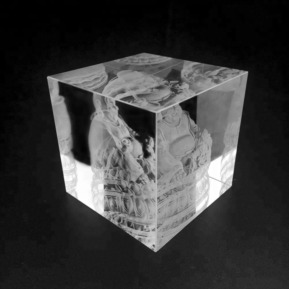 Honor of Crystal 3D Laser Etched Hologram Crystal Glass Cube Paperweight