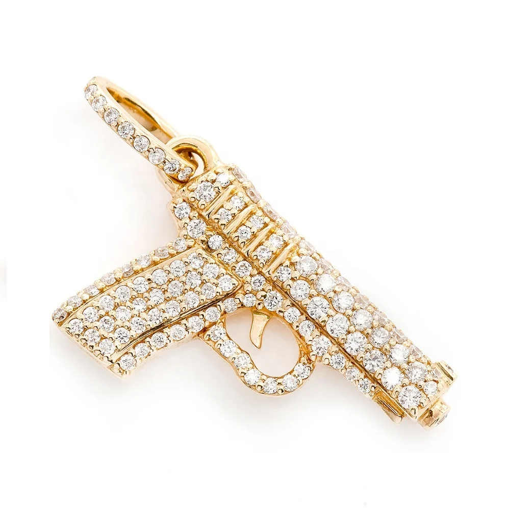 LOZRUNVE 925 Silver Hip Hop Full Diamond CZ Stone Pave Gun Pendant Jewelry