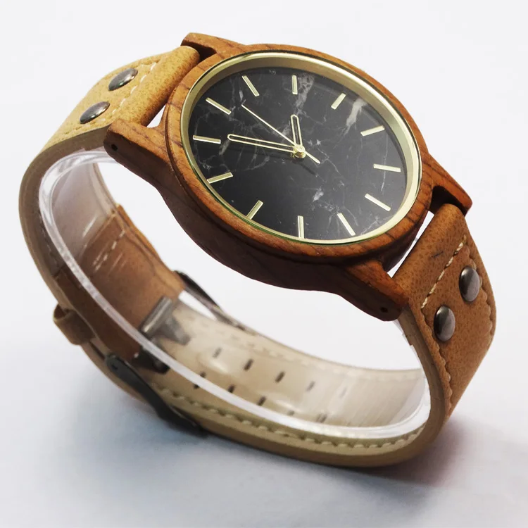 Orologio con quadrante in pietra di marmo cassa in legno orologio