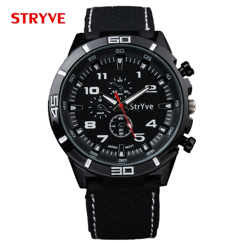 New Design Stryve Brand Speed Racing Japan Quartz Movement Classic Black Silicone Sports Men Watch  Relojes Hombre