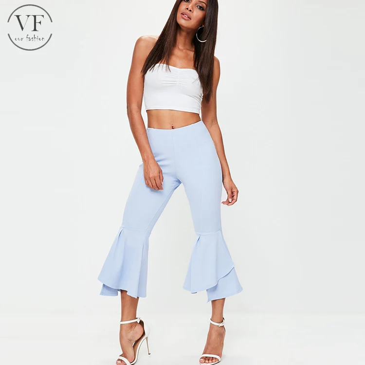 2019 Venta Al Por Mayor Señoras Nueva De Moda De Diseño Dama Petite Doble  Azul Con Detalle De Volante De Pantalones De Las Mujeres - Buy Pantalones  De Mujer,Pantalones,Pantalones De Señora Product