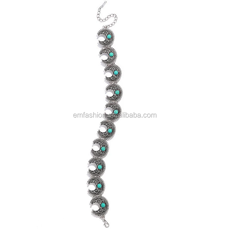 Vintage Retro Bohemia Style Blue Turquoise Alloy Choker Necklace Fashion Chains Jewelry