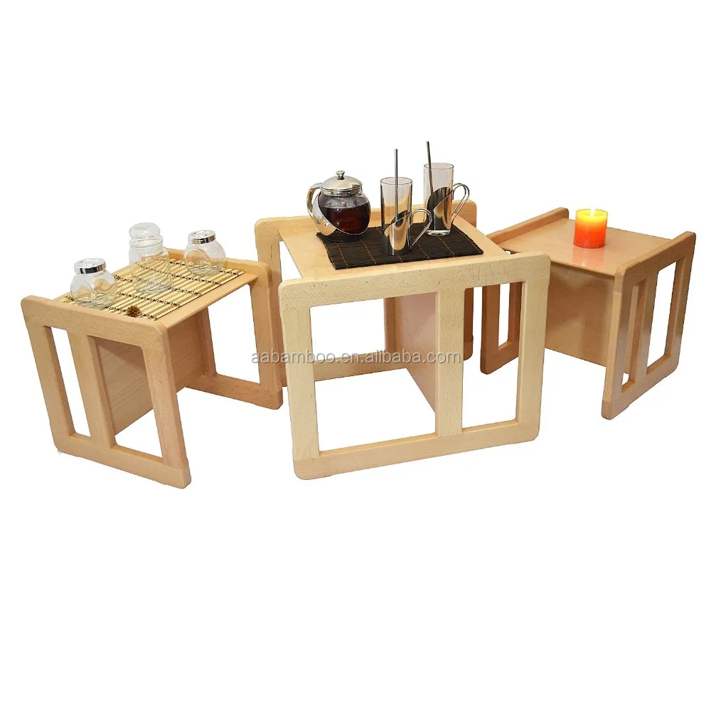3 in 1 Children Multifunctional Bamboo Wood Kids Table and Chair Set