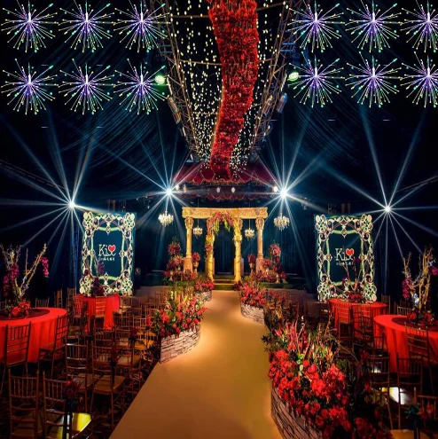 120 LED Dimmable Hanging Starburst Fairy String Lights 8 Modes Christmas Firework Copper Look for Festive Decorations