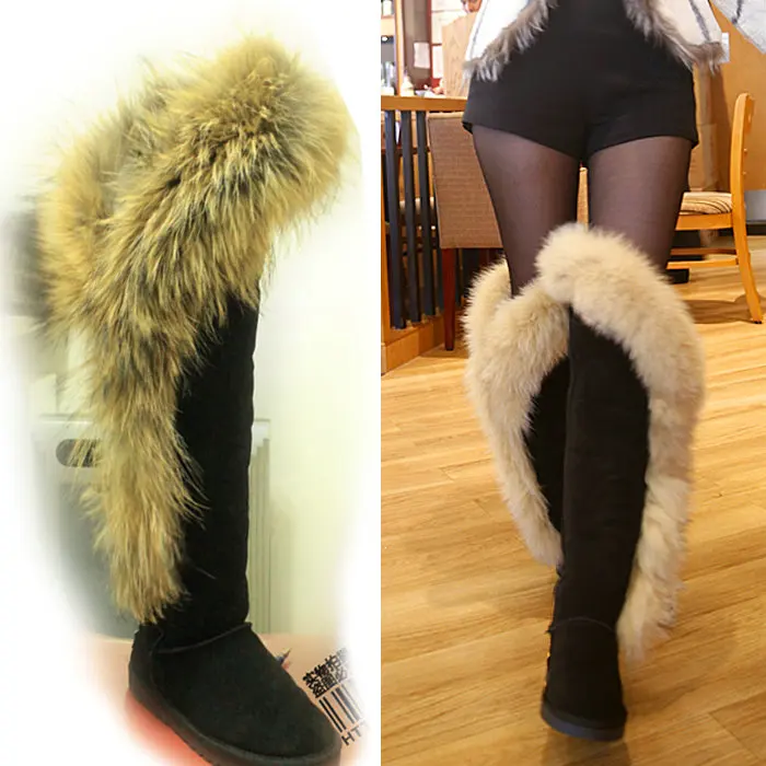 Fashion Style big girls fox fur tall thigh winter snow
