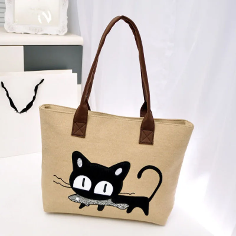 Whole New Fashion Women Canvas Bag Cute Cat Shoulder Short Description
