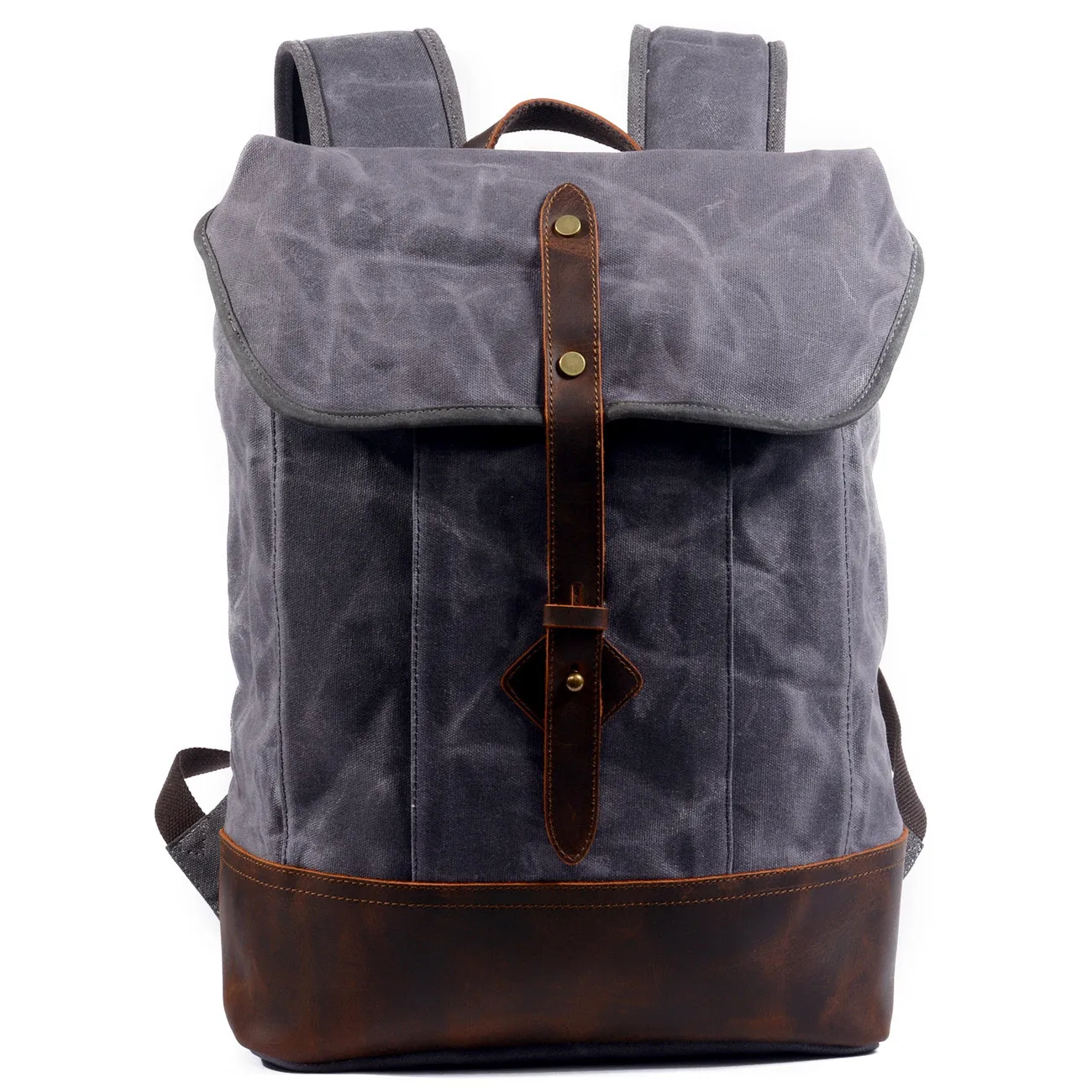 Outdoor Wax Canvas With Cowhide  Waterproof Hiking Travelling Men's Laptop Daily Bag