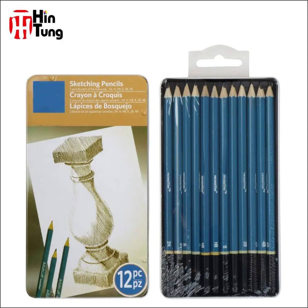 KALOUR Cheap Price 12pcs Sketching and Drawing  Pencil in Tin Box with Premium Quality As Professional Art Supplies and a Gift