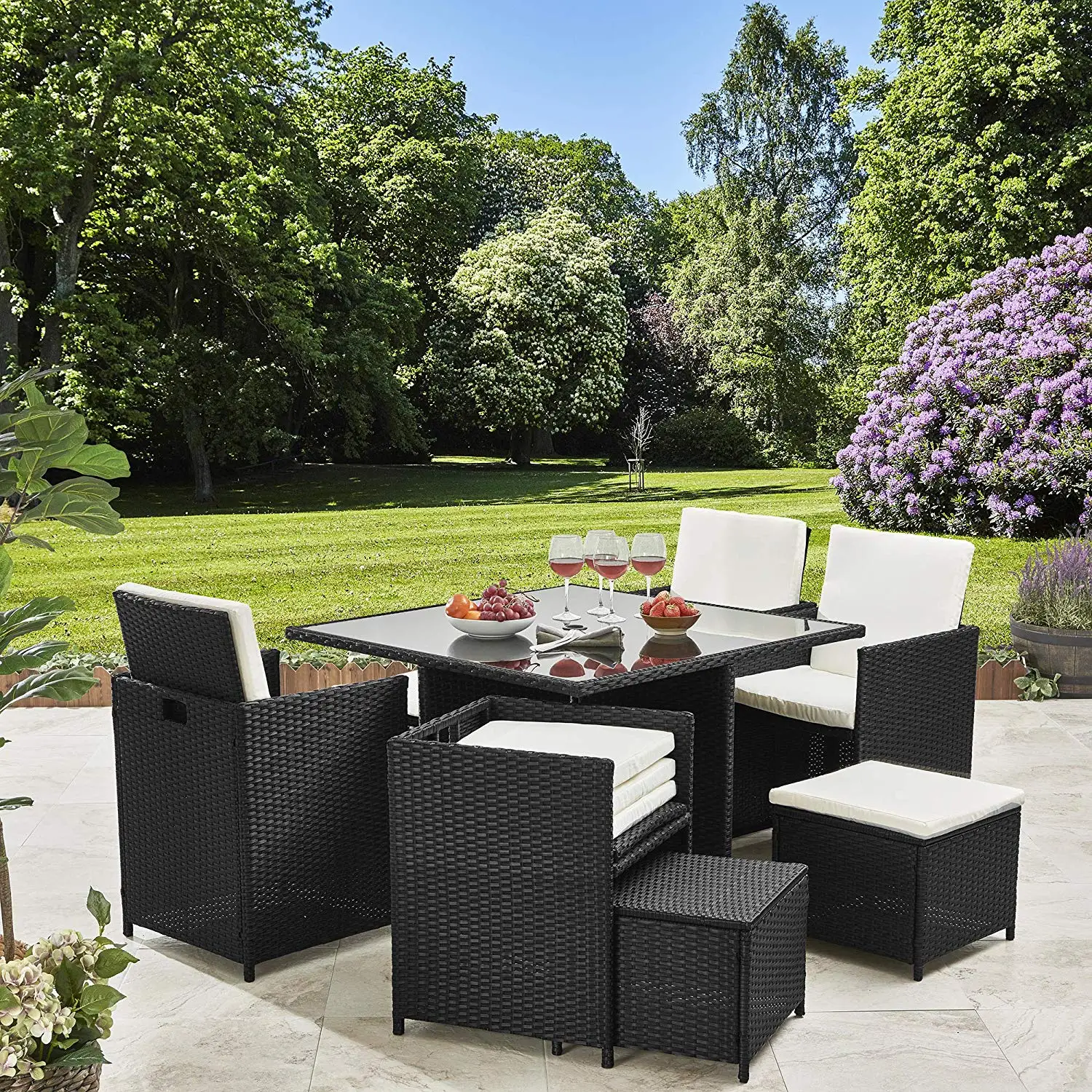 Modern Rattan Garden Table And Chair Dining Cube Set Rattan Chair