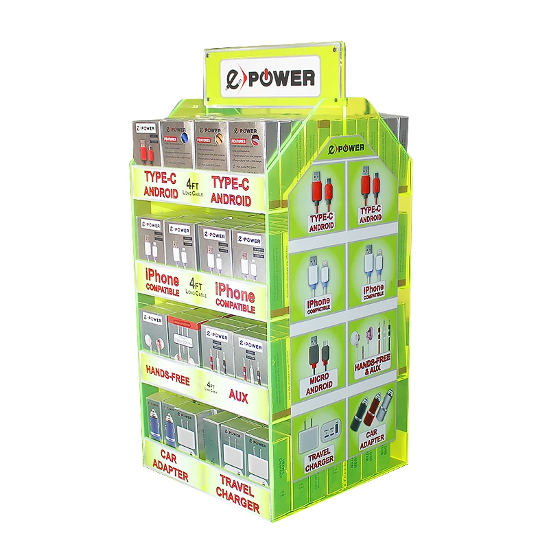 Spinning Counter 2 Sides 16 Sections USB Cable Charger Display, Cellphone Charger Display,  Mobile Phone Accessory Display