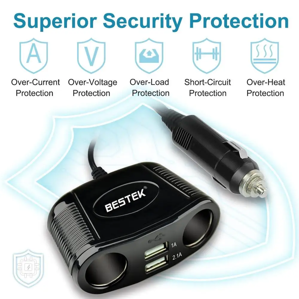 bestek cigarette lighter adapter BESTEK 150W 2-Socket Cigarette Lighter Power Adapter DC Outlet Splitter  3.1A Dual USB Car Charger| Alibaba.com