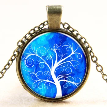 XP-TGN-LT-122 Fashion Vintage Meaningful Glass Pendant Time Round Life Tree Charm Cabochon Necklace For Gift Women Men Child