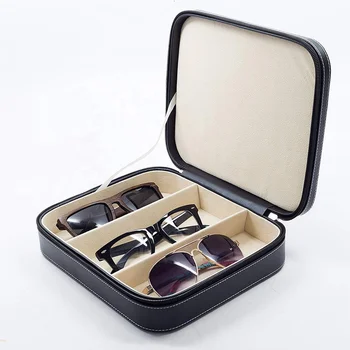 Extra Large Travel Eyeglass Sunglass Glasses Watch Zippered Case Storage Organizer Collector Box for 3 Piece black