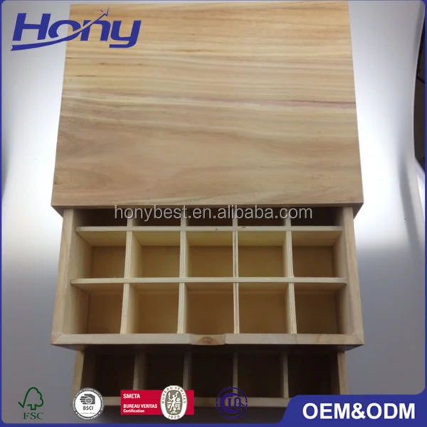 Drawer Type Wood Multi-layer Display and Storage Container with Divider Paulownia Wood Essential Oil Bottle Case for Bulk Order