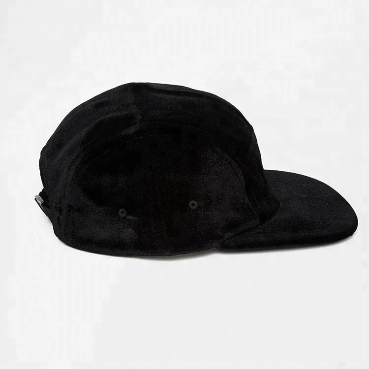 5 Panel Smooth Velvet Plain Black Cap 
