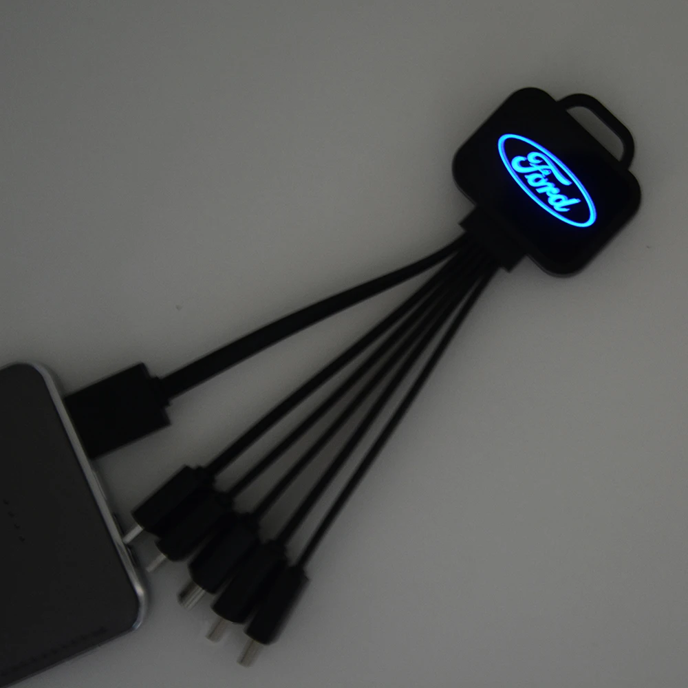 3 in 1 Logo Engrave USB Data Cable for Keychain Luminous LED Light Micro USB Charging Cable Type C Mini USB Phone Cable