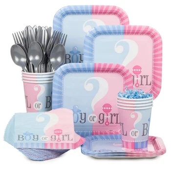 Nicro Serve 16 Baby Shower Boy Or Girl Gender Reveal Paper Tableware Party Supplies Cup Plate Napkin Dinnerware Kit