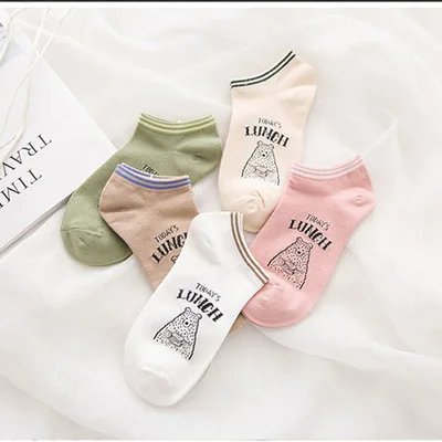 Носки-невидимки с рисунком из мультфильма, дышащие носки-лодочки для женщин