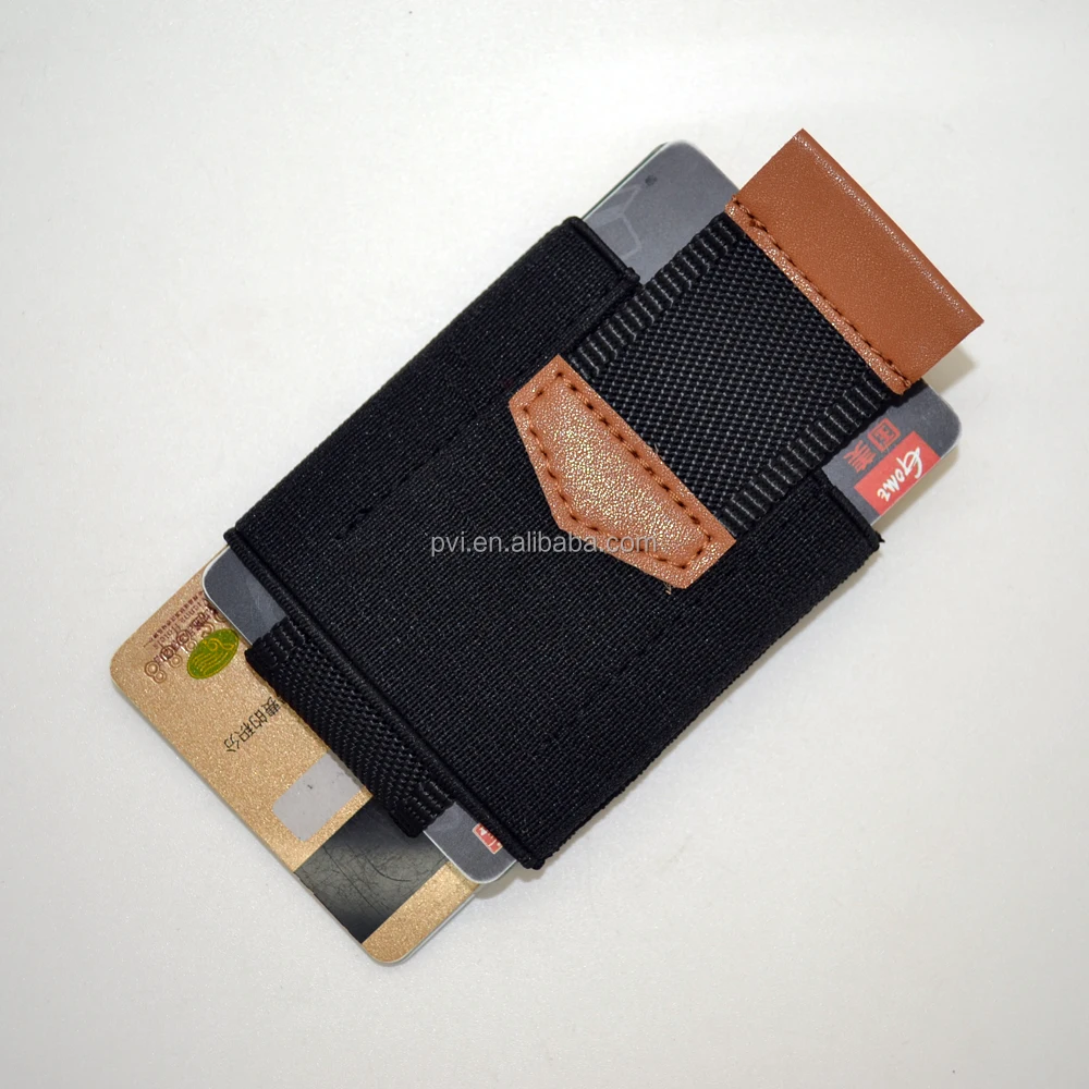 Slim Front Pocket Elastic Band Card Holder Wallet with Pull Tab and Coin Pocket
