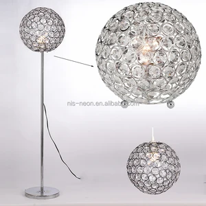 Chrome Iron Base Bead Chandelier Shade Crystal Ball Table Floor Lamp NS-122019