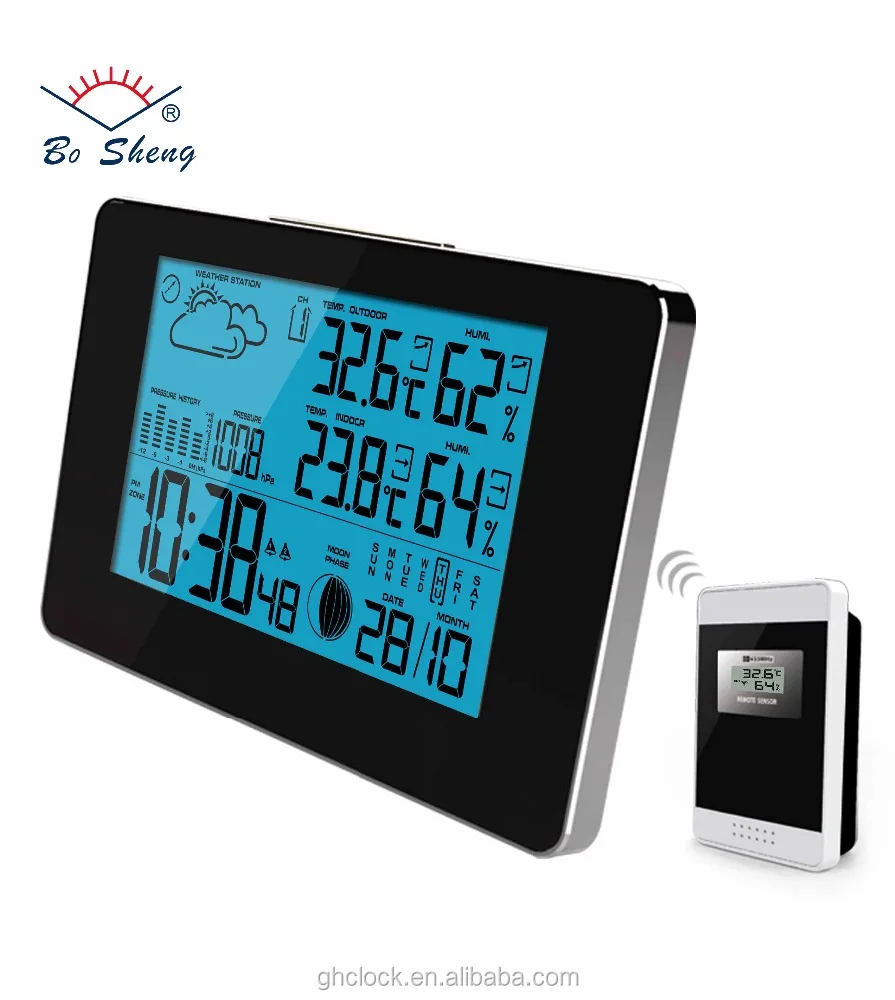 433MHz Wireless Colorful Digital Thermometer Hygrometer Barometer Weather Clock 
