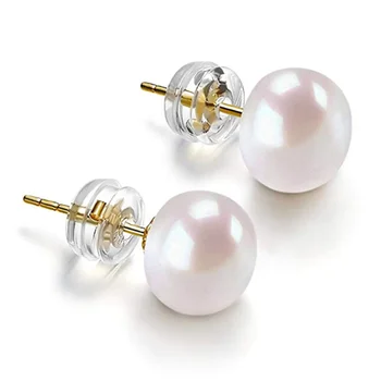 8-10mm big freshwater cultured real 18K 14K karat white yellow solid gold genuine natural fresh water pearl jewelry stud earring