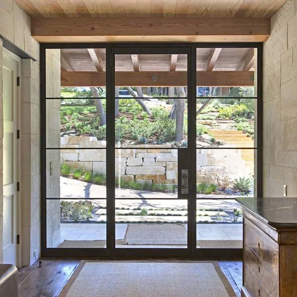 Contemporary French Style Wrought Iron Front Door with Double Tempered Glass and Finished Steel for Indoor/Outdoor Use